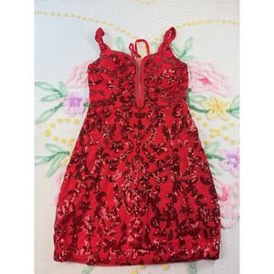 Sparkling‎ Red Sequin Lace Up Back Mini Dress Party Cocktail Formal Gown